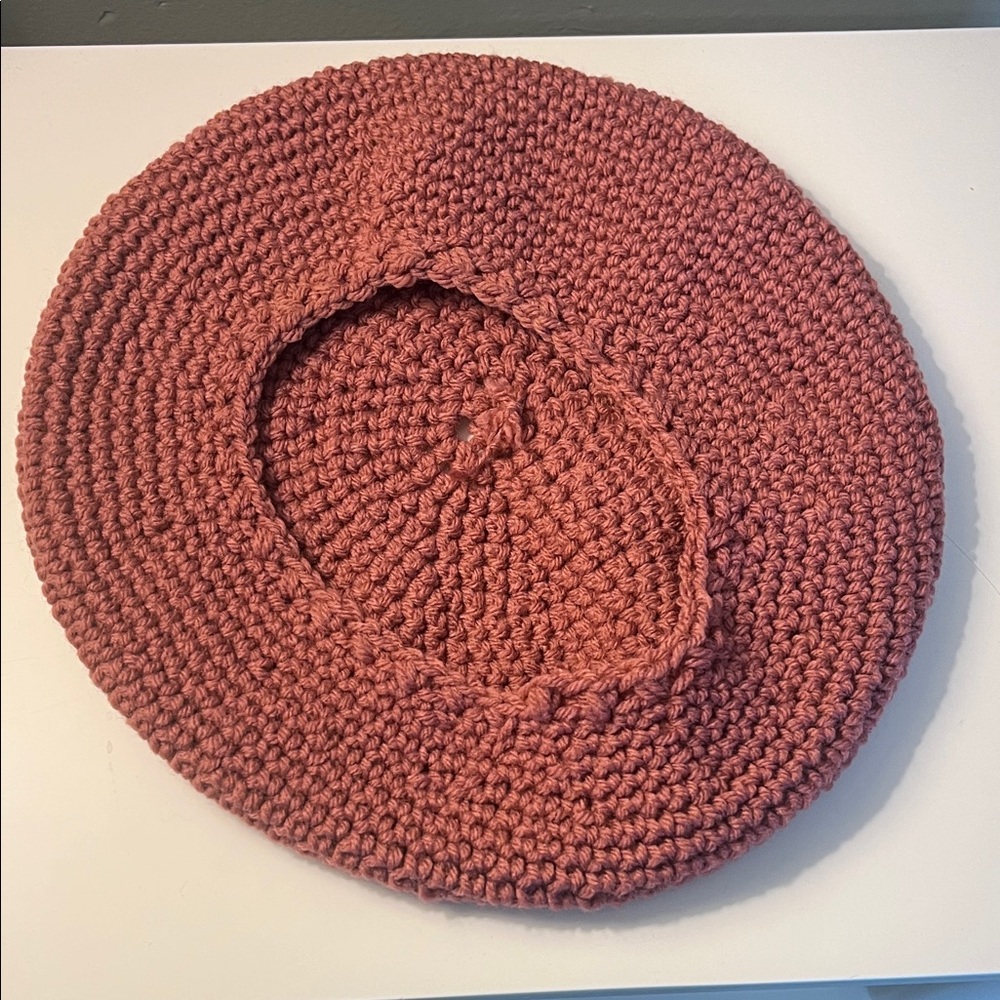 Handmade Light Raspberry Crochet Beret in - Picture 2 of 2